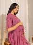 Pink Cotton Geometric Gathered Dress